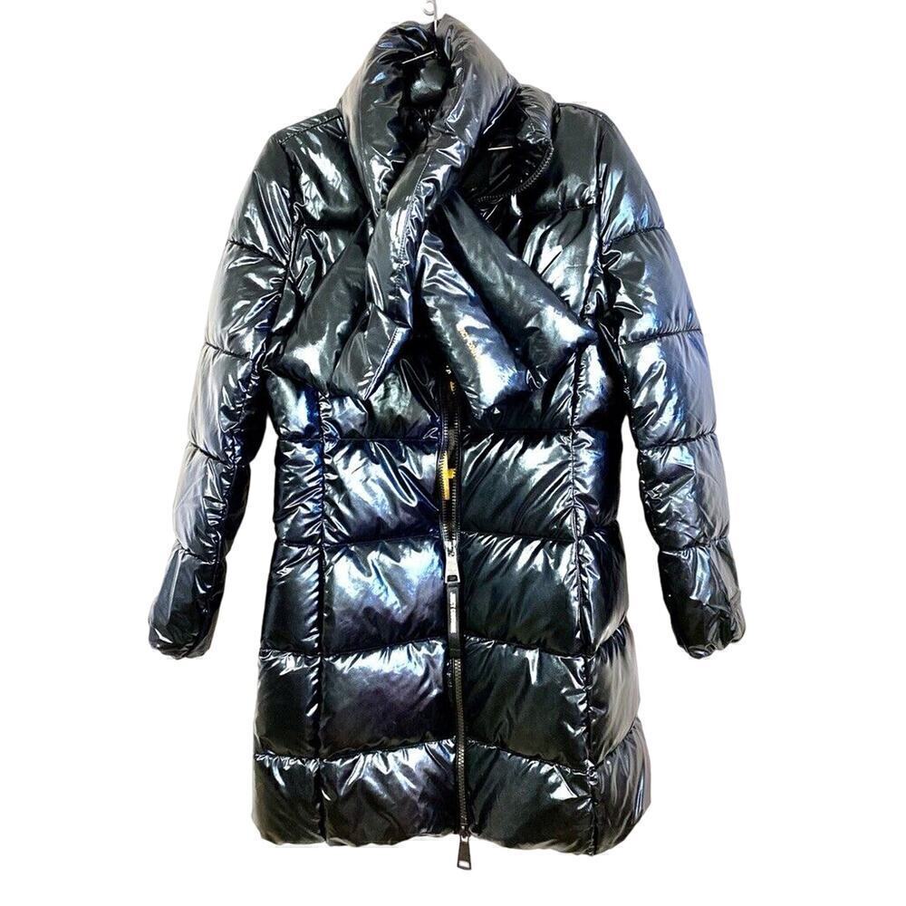 Juicy Couture Black Label Glossy Black Puffer Jacket Coat XS NEW/DEFECT $328 - Picture 1 of 6